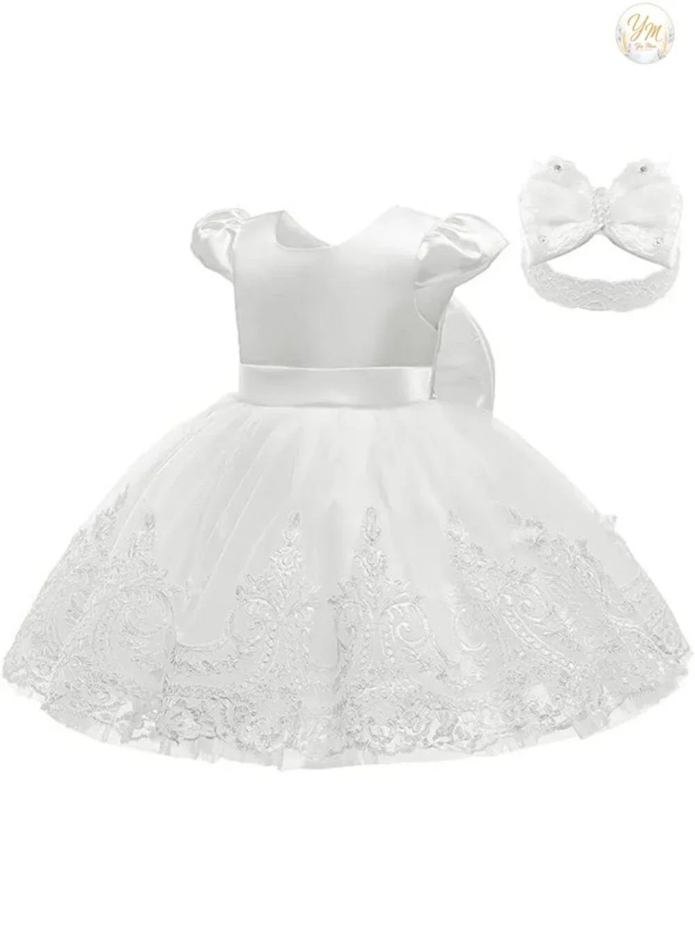 Baby Girls Baptism Wedding Flower Girl Dress Formal Gown with Headwear Flutter